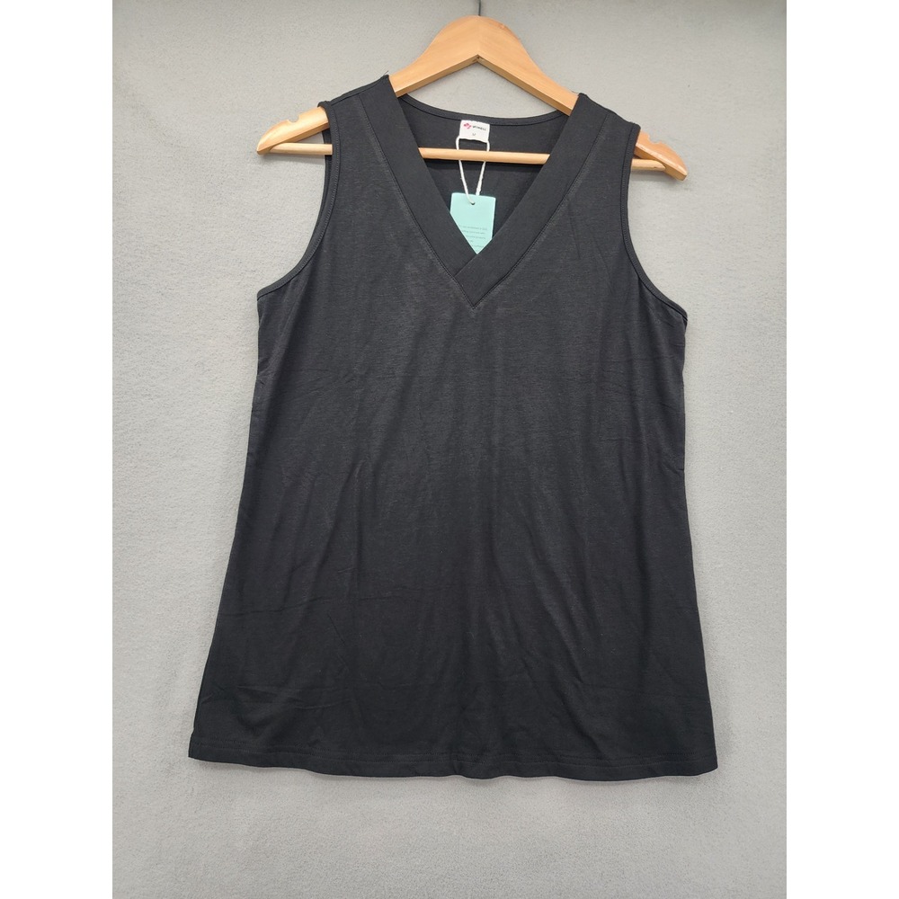 Wiholl Black V Neck Tank Top Sleeveless Shirt Summer Basic Casual Blouse Medium